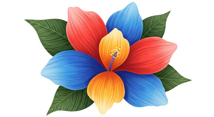 Obraz premium Illustrations of tropical flowers with bold colors and strong contrasts, featuring decorative style artwork that is bright, expressive and full of exotic nuances.