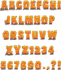 Fire flame handwritten sketch typography font lettering ABC cartoon vector text