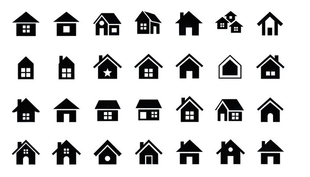 Black and white house icon collection on white background