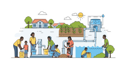 Fototapeta premium Community Celebrating World Water Day with Conservation Efforts Globally around Water Sources