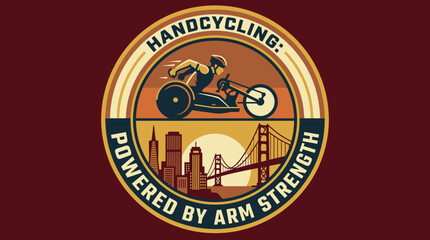 Obraz premium Handcycling athlete in a race through a coastal city, an emblem of strength and perseverance