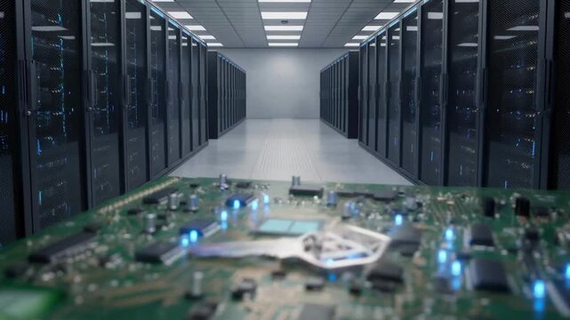 Quantum security lattice grid structures geometry concept key server circuit board glowing data center hallway background futuristic cyber defense