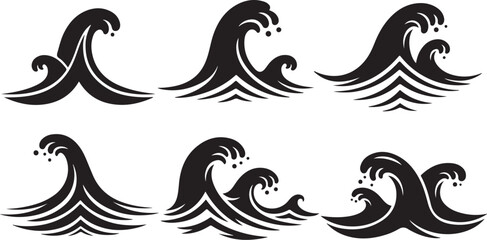 Fototapeta premium Set of six different wave icons in black color