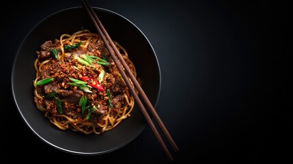 Old Friend Noodles featuring slow-cooked beef, glossy noodles, fried garlic, chili flakes, and scallions, Chinese Cuisine, Asian Cuisine, Guangxi Cuisine