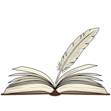 Open Book with Feather Quill