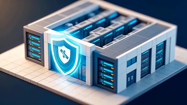Miniature Modern data center with high-performance server racks and cloud infrastructure representing digital storage, cybersecurity, and enterprise IT operations.