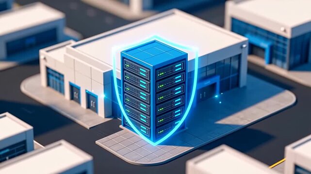 Miniature Modern data center with high-performance server racks and cloud infrastructure representing digital storage, cybersecurity, and enterprise IT operations.