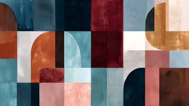 Striking geometric abstract wall art designed specifically for Frame TV, featuring bold shapes arranged in a harmonious maximalist composition.