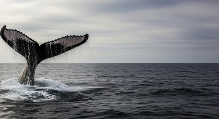 Fototapeta premium Humpback Whale Tail Dives into Vast Ocean Waters