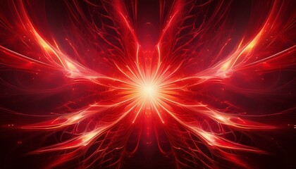abstract red energy burst with fractal patterns and light streaks