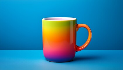colorful mug with vibrant gradient on a blue background