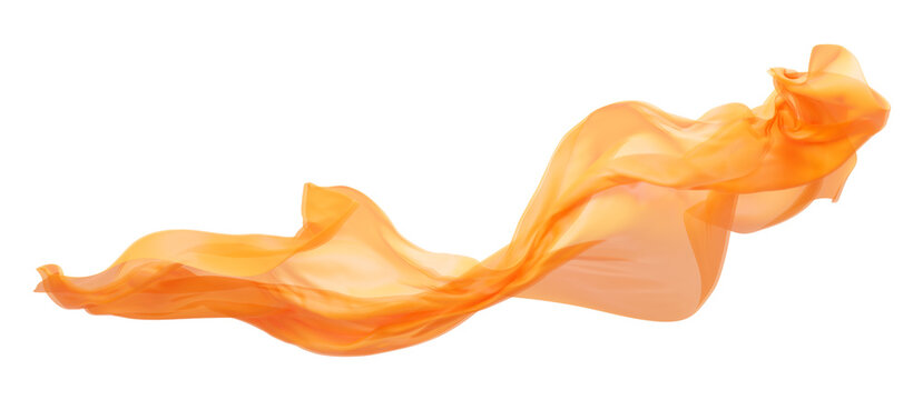Sheer orange fabric flowing in the wind isolated on transparency background transparent cloth 3D render