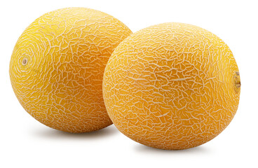 Two galia melons isolated on white background. File contains clipping path.