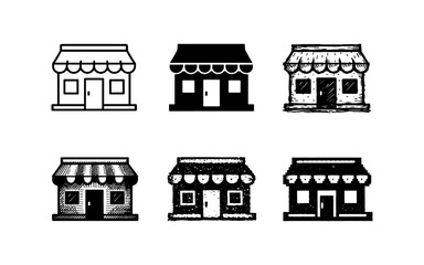 Naklejka premium Collection of six different store icons in various styles and textures