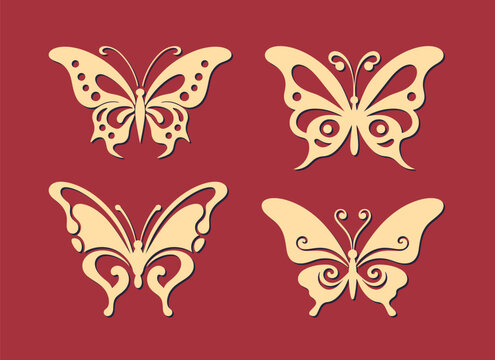 Set of filigree ornate butterflies. Vector illustration