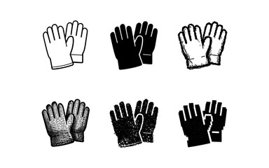 Obraz premium Collection of six diverse glove icons in various artistic styles on a white background