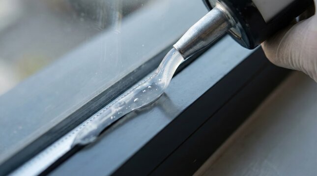 Silicone caulk application on window frame for home renovation