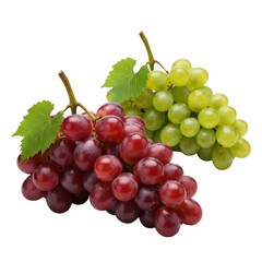 Fototapeta premium 3D rendered cluster of ripe red and green grapes with leaves isolated on transparent background