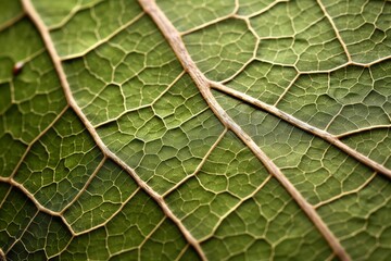 Obraz premium Green leaf showing detailed veins, cells, and natural texture
