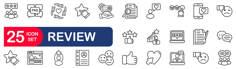 Review icon set. Editable line icons. © Joniack