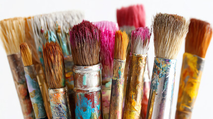 Fototapeta premium A vibrant collection of artist paintbrushes showcasing various colors and textures, perfect for creative inspiration.