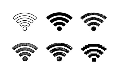Collection of diverse Wi-Fi signal icons in various artistic styles and textures