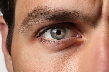 Person's gray eye looking forward in extreme close up
