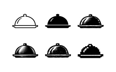 Fototapeta premium Collection of six different cloche serving dish icons in various artistic styles