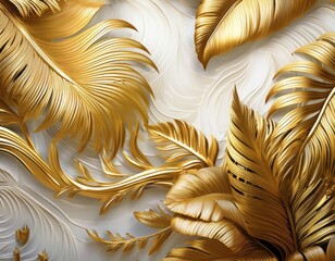 luxurious golden jungle 3d textured wallpaper art with white and gold palette for elegant gilding and crafting designs