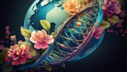 genetic blossom floral dna enveloping the globe