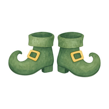 PNG Whimsical green elf boots illustration.