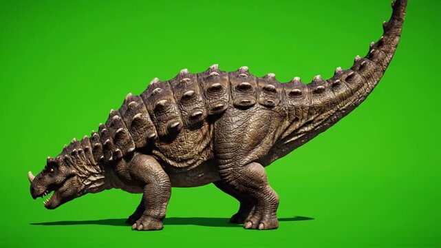 A dinosaur model is shown in a video dinosaurs greenscreen environment for educational purposes in a studio setting.
