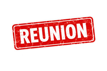 Red Reunion Stamp in Distressed Texture with White Text for Event Invitation