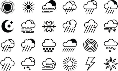 Weather icons set with various conditions and symbols