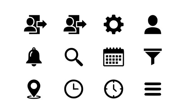 Simple UI icon set vector with modern user interface symbols including login settings and notification icons
