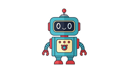 Naklejka premium Cute Blue Robot Character with Happy Face, Vector Illustration