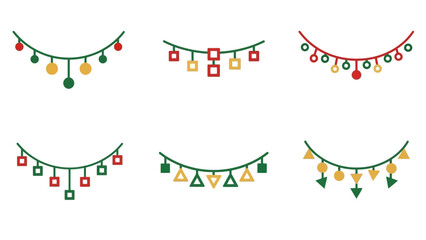 Obraz premium Festive Christmas Garlands with Geometric Shapes - Red, Green, Gold