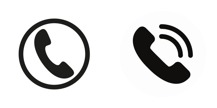 Two black telephone icons, one with a circle and one with signal bars, isolated on transparent background