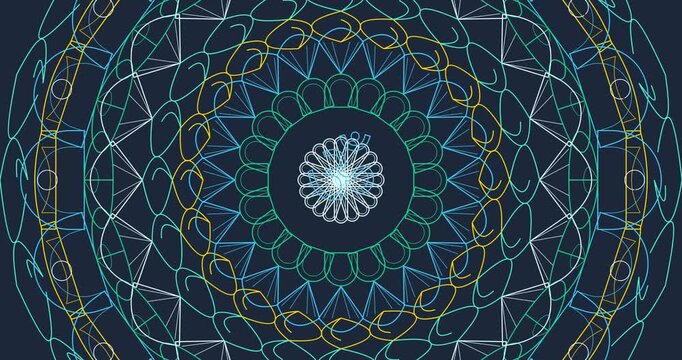 Animated Mandala Drawing: Self-Drawing Stroke Lines & Color Fill Reveal. Abstract Ornamental Flower Decoration Video Background. Luxury Motion Graphics Art for Zen, Yoga, Meditation & Design Projects