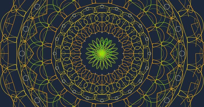Animated Mandala Drawing: Self-Drawing Stroke Lines & Color Fill Reveal. Abstract Ornamental Flower Decoration Video Background. Luxury Motion Graphics Art for Zen, Yoga, Meditation & Design Projects