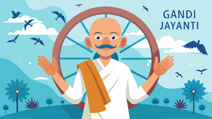 An elderly man with a cane and a bird on his shoulder surrounded by flying birds Vector