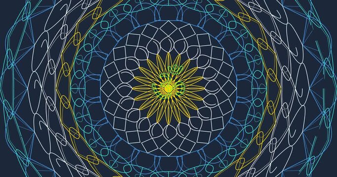 Animated Mandala Drawing: Self-Drawing Stroke Lines & Color Fill Reveal. Abstract Ornamental Flower Decoration Video Background. Luxury Motion Graphics Art for Zen, Yoga, Meditation & Design Projects