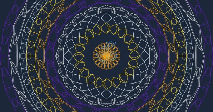 Animated Mandala Drawing: Self-Drawing Stroke Lines & Color Fill Reveal. Abstract Ornamental Flower Decoration Video Background. Luxury Motion Graphics Art for Zen, Yoga, Meditation & Design Projects