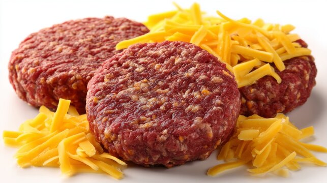 Uncooked Stuffed Patties with Cheese Isolated on Clean White Background for Food Photography