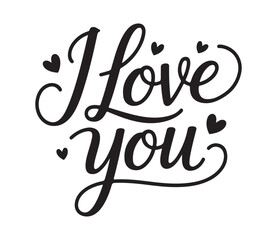 Handwritten calligraphic inscription with hearts saying i love you romantic phrase perfect for valentines day greeting card or gift