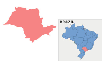 Obraz premium São Paulo State Map, Southeast Brazil with Administrative Boundaries.Map of São Paulo Brazil Showing State Borders and Location. São Paulo Brazil Map Isolated on White Background. 