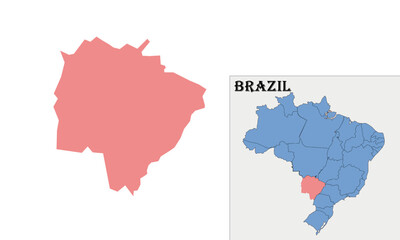 Obraz premium Mato Grosso do Sul State Map, Central-West Brazil. Map of Mato Grosso do Sul Brazil with Administrative Boundaries.Mato Grosso do Sul Brazil Map Isolated on White Background. Suitable for education, i