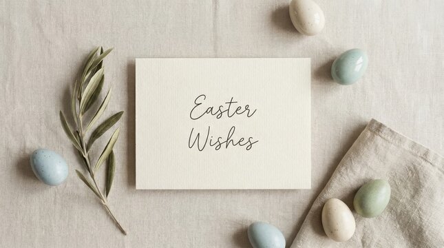 Minimal Easter wishes card on clean neutral background.