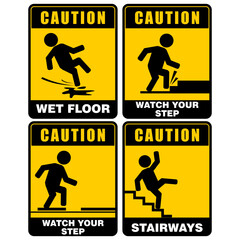 Caution, Wet Floor, watch your step, stairways, sign vector