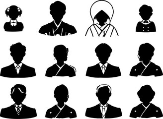 結婚式親族和装洋装いろいろモノクロシルエットセット